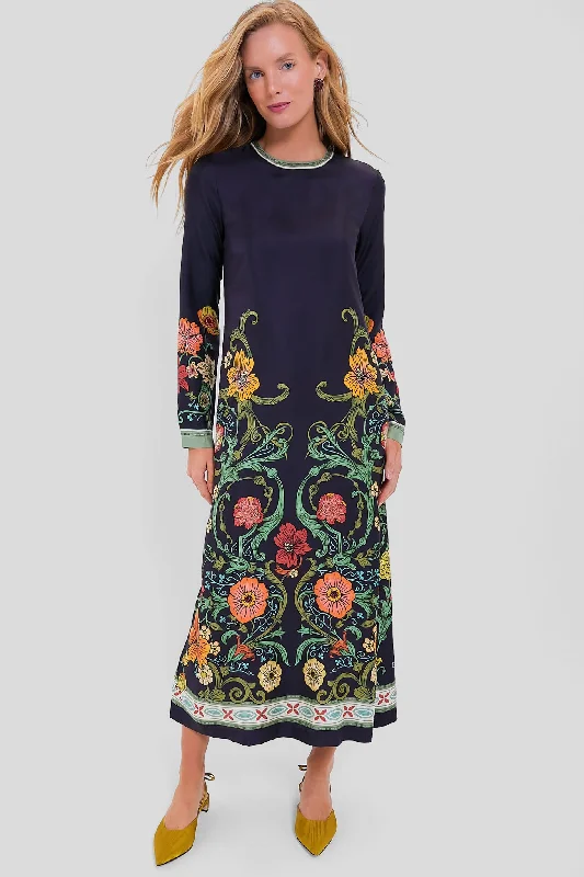 Bold geometric maxi dresses-Botticelli Placee Long Sleeve Swing Dress