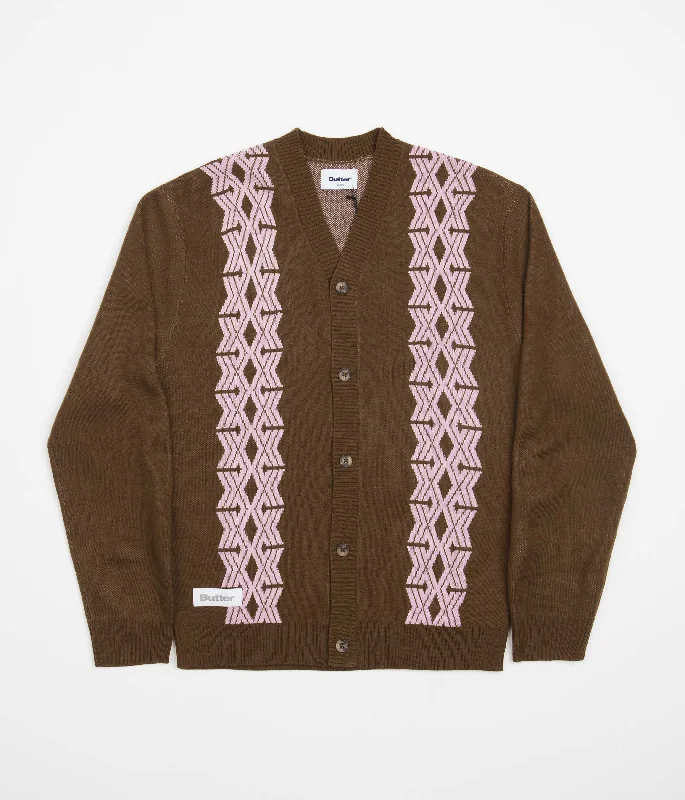 Hoodies & sweatshirts with recycled wool options-Butter Goods Club Knitted Cardigan - Chocolate