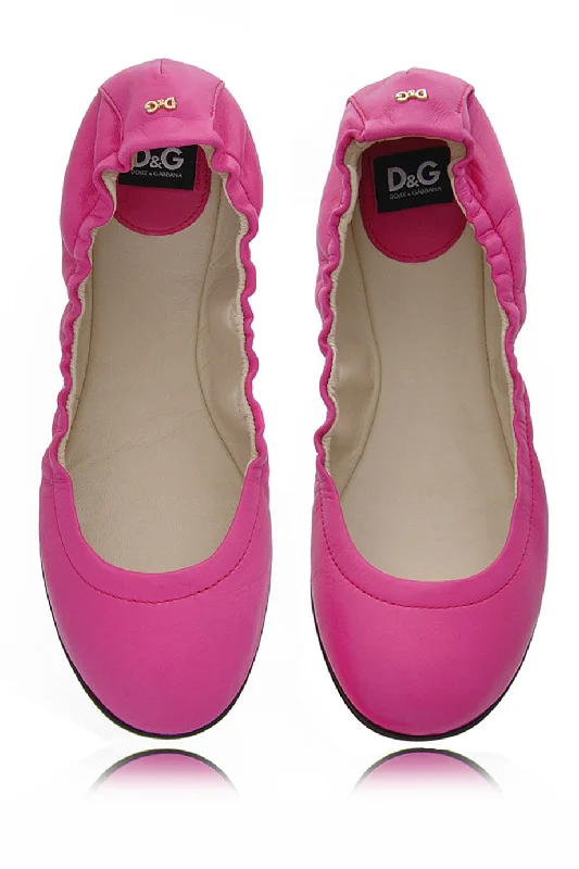 Flats with abstract stylish appeal-Dolce & Gabbana WOOPY Pink Leather Ballerina Flats