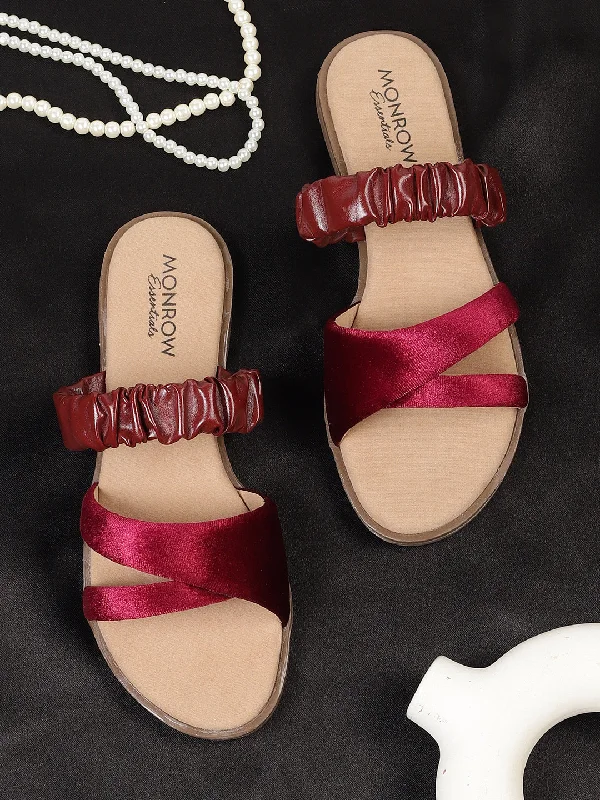 Flats with leather cushioned softness-Cassidy Maroon Flats