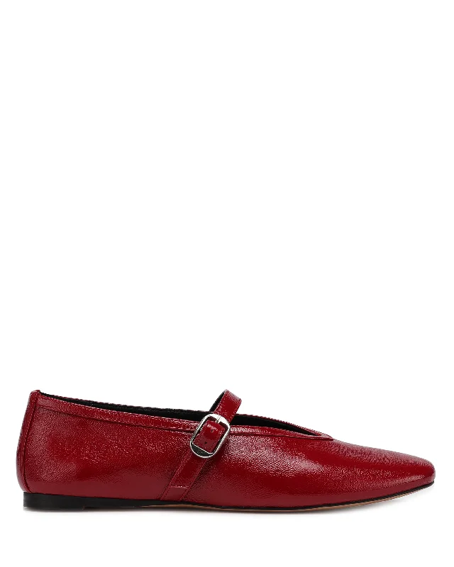 Flats with sustainable leather fibers-Lova Plum Crinkle Patent Leather