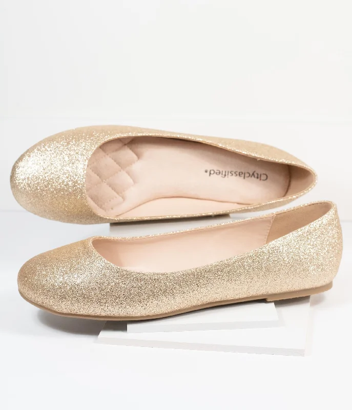 Flats with sustainable rubber weave-Golden Glitter Ballet Flats