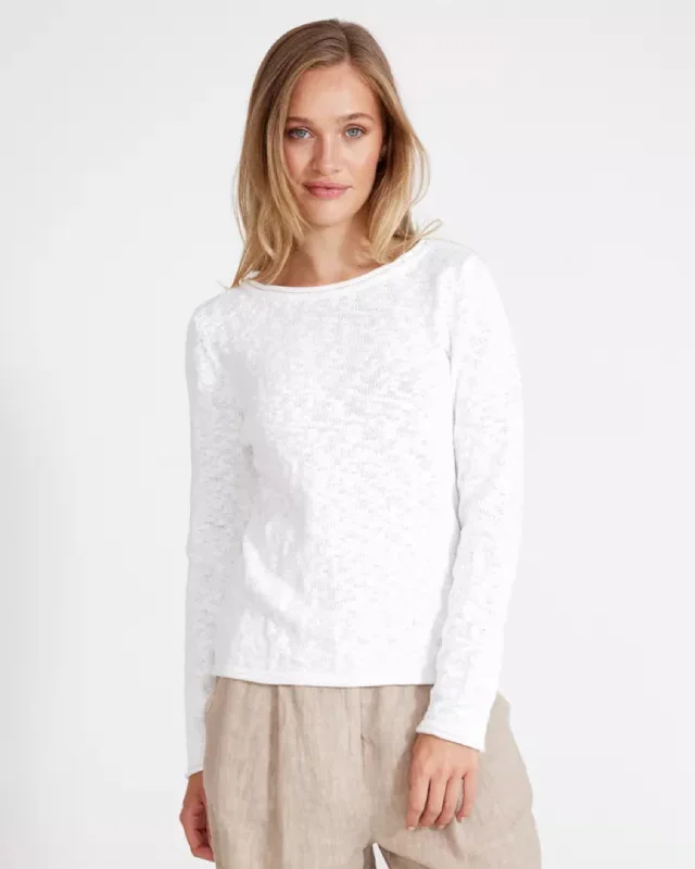 relaxed knit tops for laid-back fashion-Holebrook Isabella Boatneck Top White