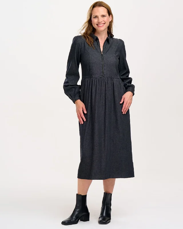 Simple linen maxi dresses-Kirsty Smock Black Denim Dress