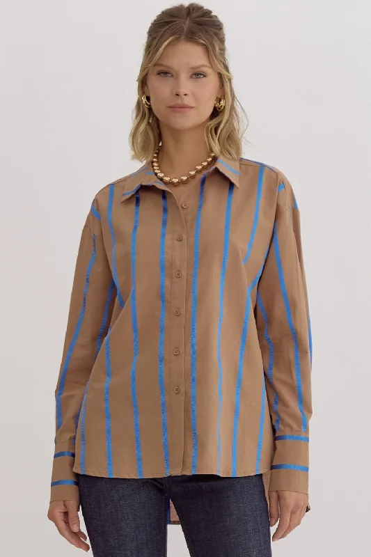 cropped blouses for summer style-Ribbon Striped Bliss Mocha Top