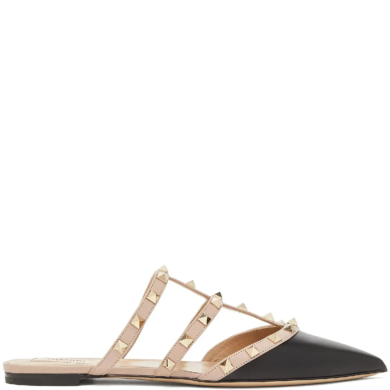 Flats with eco-friendly canvas fibers-Rockstud Flat Mule, Black