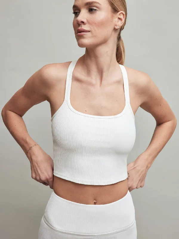 classic blouse tops for office outfits-Ribbed Cami Bra - White