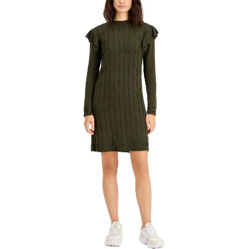 Hoodies & sweatshirts with heavy thermal support-Bar III Womens Cable Knit Above Knee Sweatshirt Dress