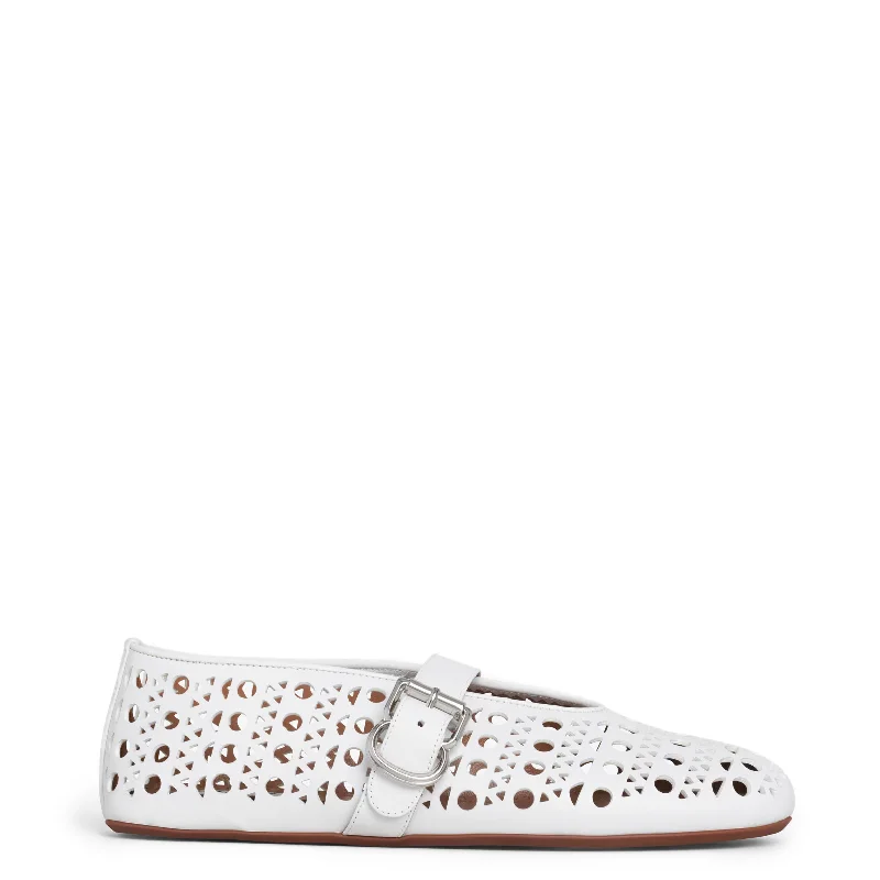 Flats with round toe chic elegance-Laser Cut Ballet Flats, White