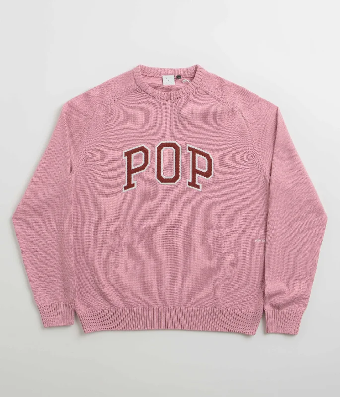 Hoodies & sweatshirts with plaid rustic appeal-Pop Trading Company Arch Knitted Crewneck Sweatshirt - Mesa Rose / Fired Brick