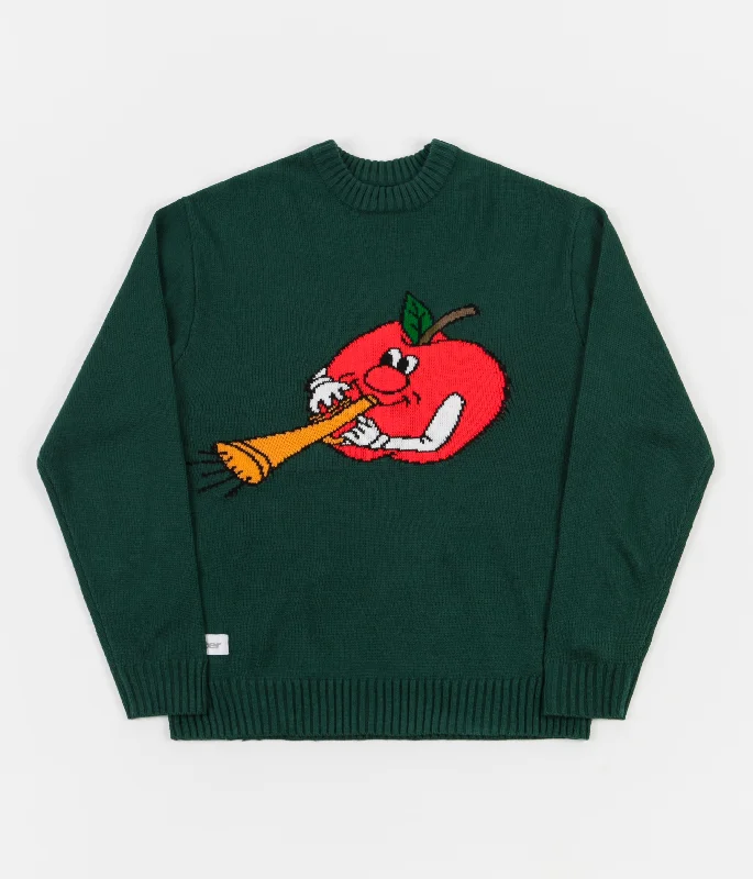 Hoodies & sweatshirts with deep garnet richness-Butter Goods Apple Knitted Sweatshirt - Forest Green