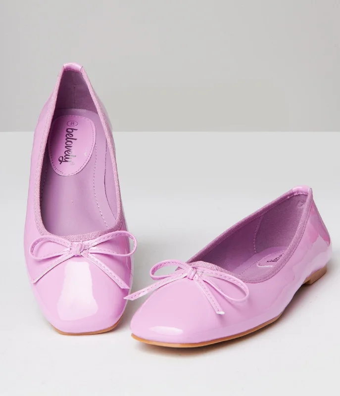 Flats with polka dot cozy elegance-1960s Lilac Patent Leatherette Flats