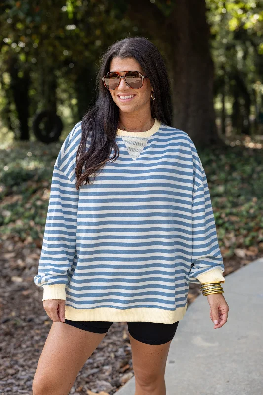 Hoodies & sweatshirts with lightweight casual feel-All About Stripes Blue Sweatshirt