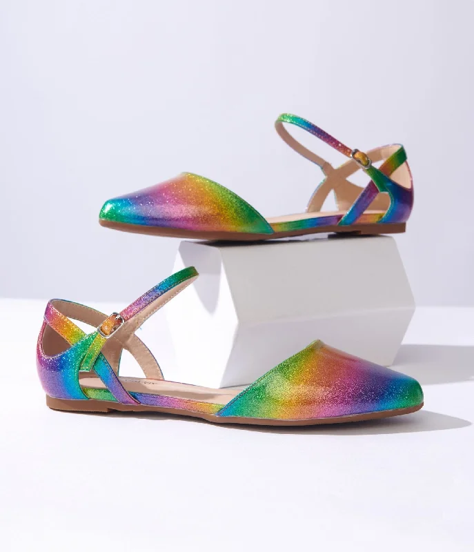 Flats with bold onyx richness-Unique Vintage Rainbow Glitter Libby Flats