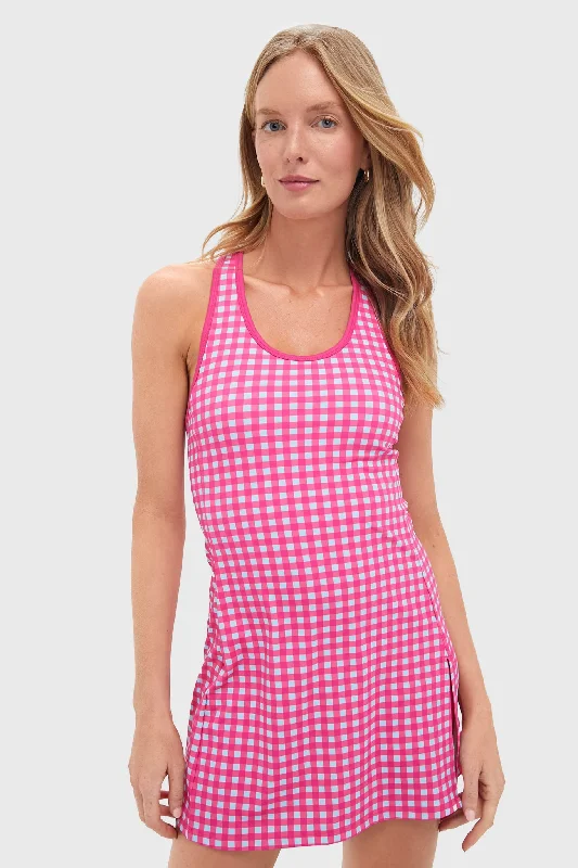 Breezy beach mini dresses-Gingham Sleeveless Dry Wick Tennis Dress