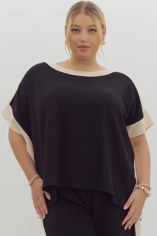 short-sleeve blouses for warm weather-Everyday Trends Black Textured Top