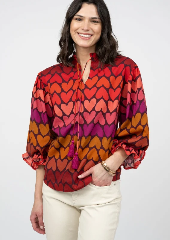 ruched tops for figure-flattering fit-IVY JANE OMBRE HEART TOP - MULTI