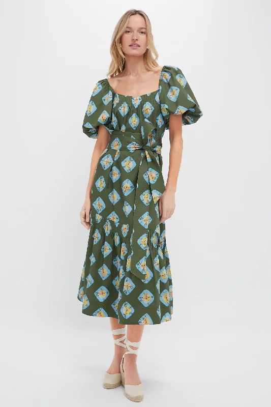 Casual cotton dresses-Olive and Aqua Diamond Clary Dress