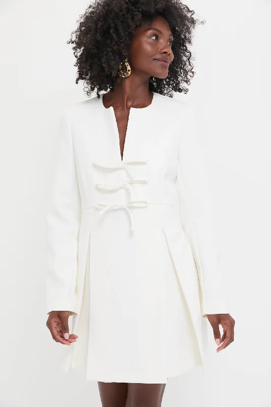 Stunning pageant dresses-White Crepe Blair Bow Coat Dress