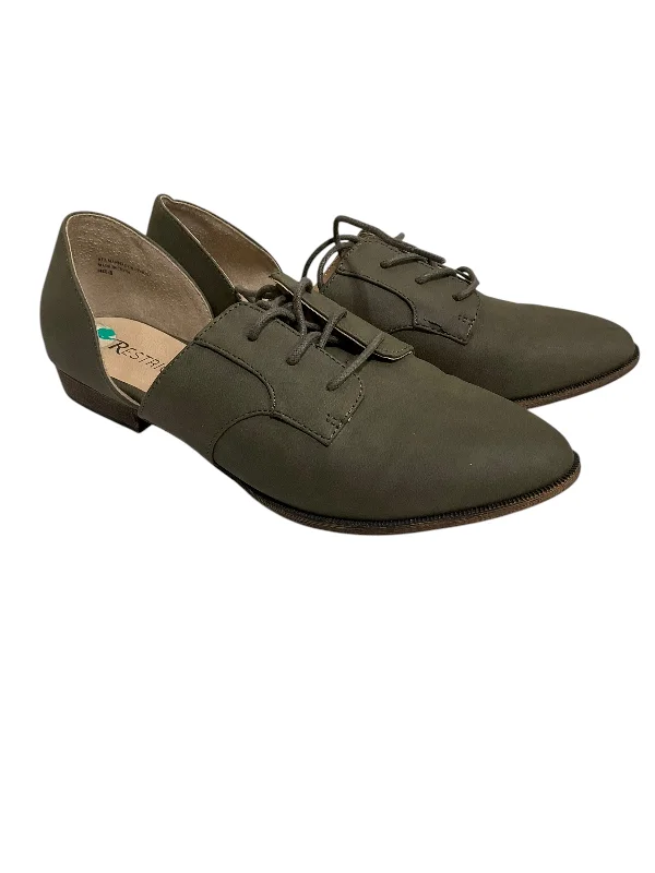 Flats with slip-on easy wear-Shoes Flats By Restricted In Green, Size: 8