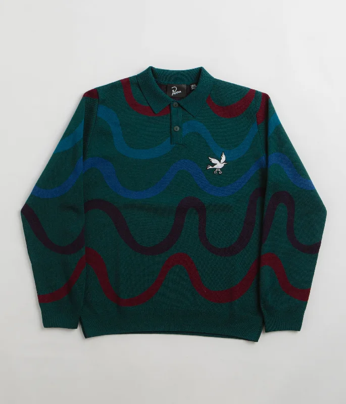 Hoodies & sweatshirts with bold sapphire richness-by Parra Colored Soundwave Knitted Polo Sweatshirt - Green