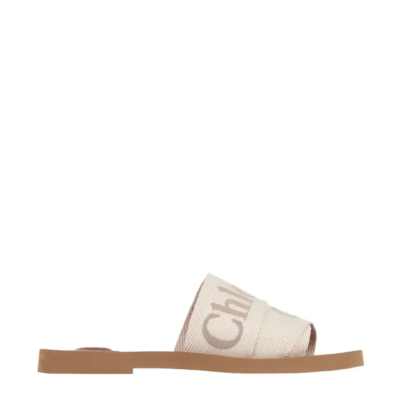 Flats with heavy suede stability-Woody Embroidered Logo Slide, Blushy Beige