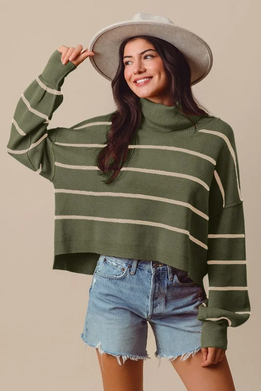 ribbed tops for textured style-Sweater Season Olive Striped Sweater