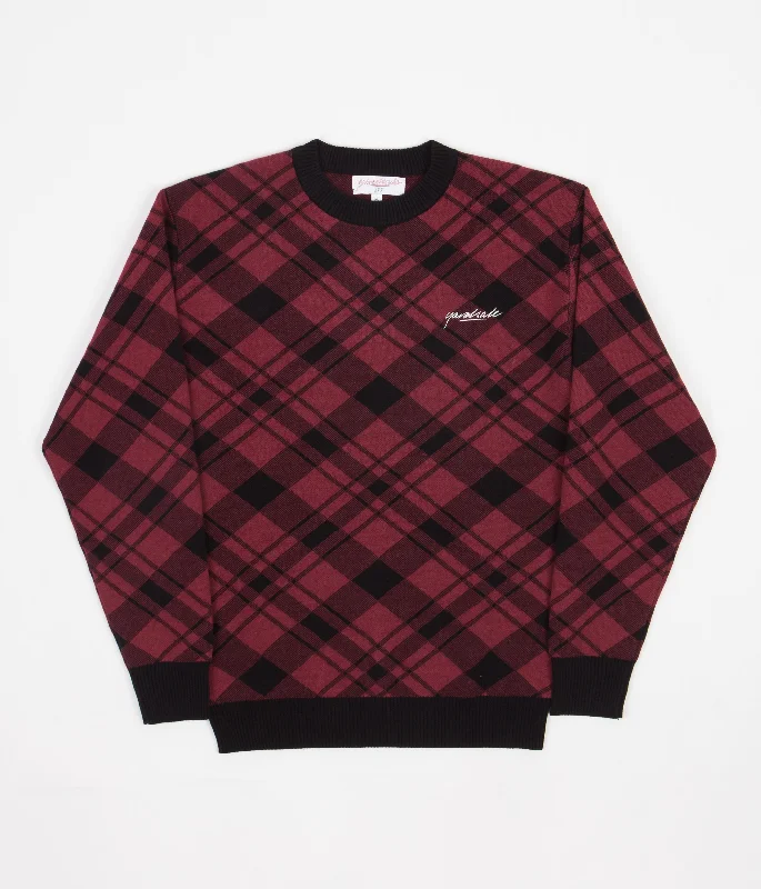 Hoodies & sweatshirts with premium embroidered patterns-Yardsale Plaid Knitted Crewneck Sweatshirt - Red / Black