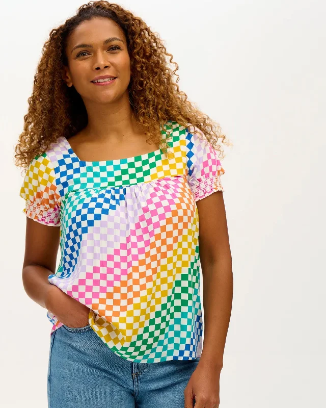 light cotton tops for summer fashion-Sugarhill Brighton Alva Checkboard Top