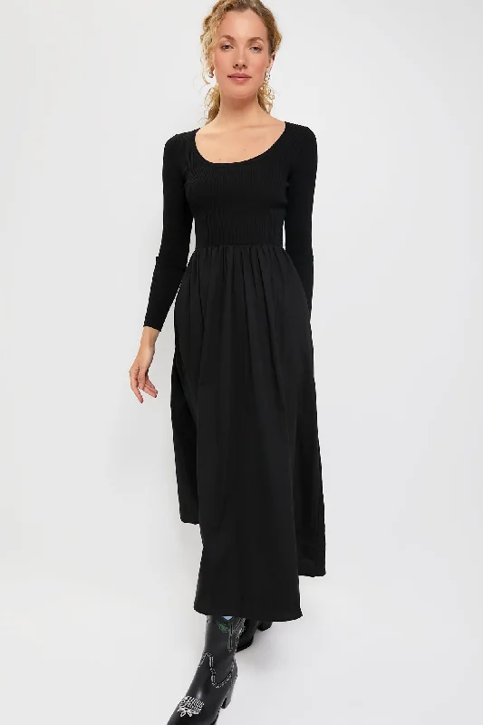 Modern tiered maxi dresses-Black Midi Dress