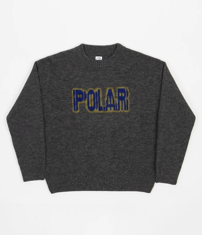 Hoodies & sweatshirts with heavy fleece support-Polar Earthquake Logo Knit Sweatshirt - Grey