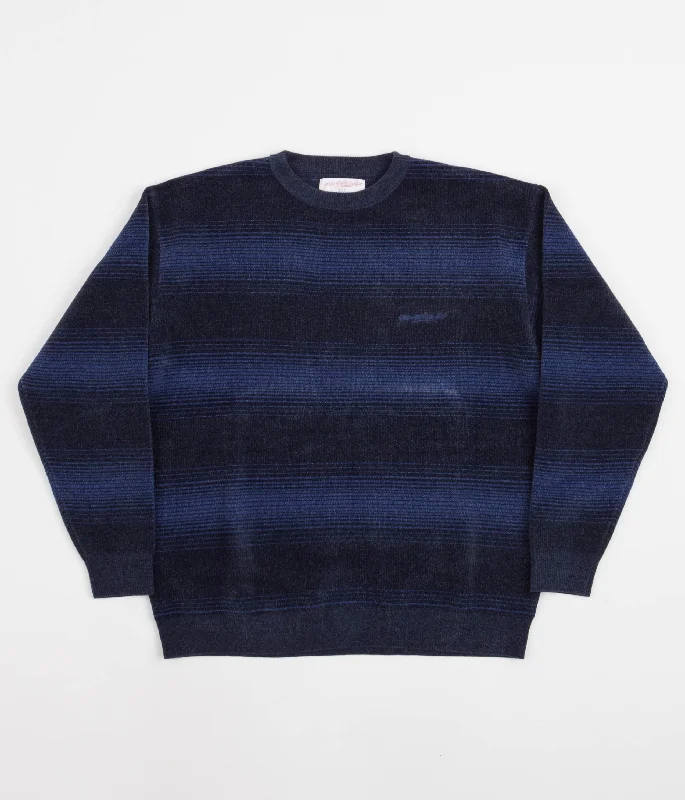 Hoodies & sweatshirts with solid neutral designs-Yardsale Chenille Ripple Knitted Crewneck Sweatshirt - Navy / Blue