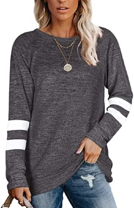 trendy silk blouse tops for formal wear-Haute Edition Women's Varsity Stripe Slouchy Tee