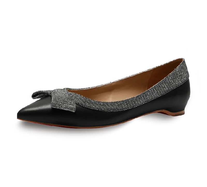 Flats with rubber flexible softness-Crystal Leather Bow Flats