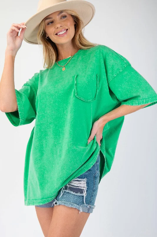 tie-dye tops for a retro vibe-Perfectly Oversized Washed Evergreen Top