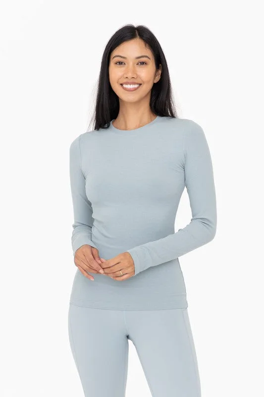 relaxed fit t-shirts for easy styling-Mono B Smoky Blue Ribbed Athleisure Top