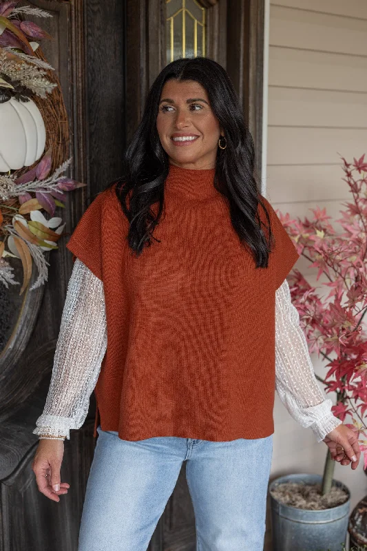 kimono sleeve tops for feminine style-Thankful Season Copper Knit Top