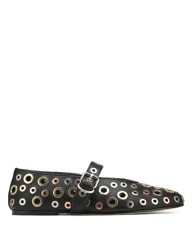 Flats with organic rubber softness-Alana Eyelet Black Sheep Leather