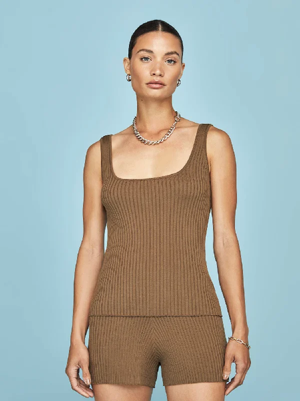 sporty tank tops for gym wear-Wide Scoop Neck Cami - Brown