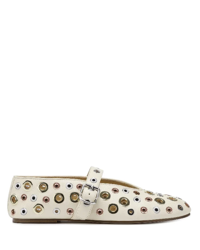 Flats with hypoallergenic suede-Alana Eyelet Bone Sheep Leather