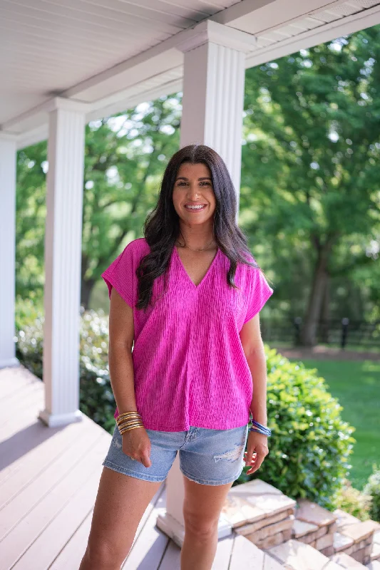 retro-inspired tops for vintage style-Summer Expectations Fuchsia Textured Top