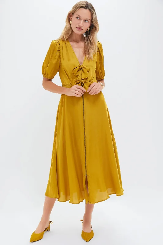 Romantic evening midi dresses-Gold Leaf The Gilded Dress