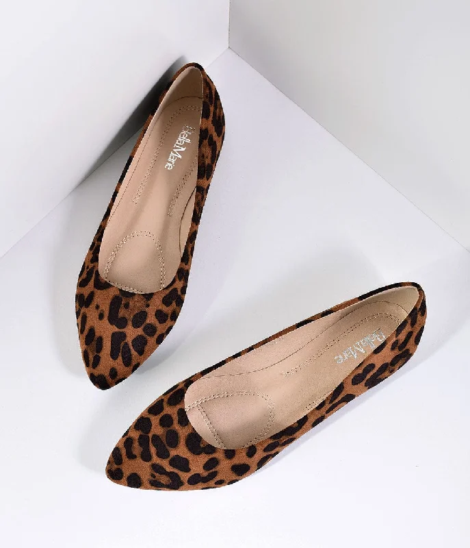 Flats with lace-up cozy fit-Leopard Print Suede Pointed Toe Flats