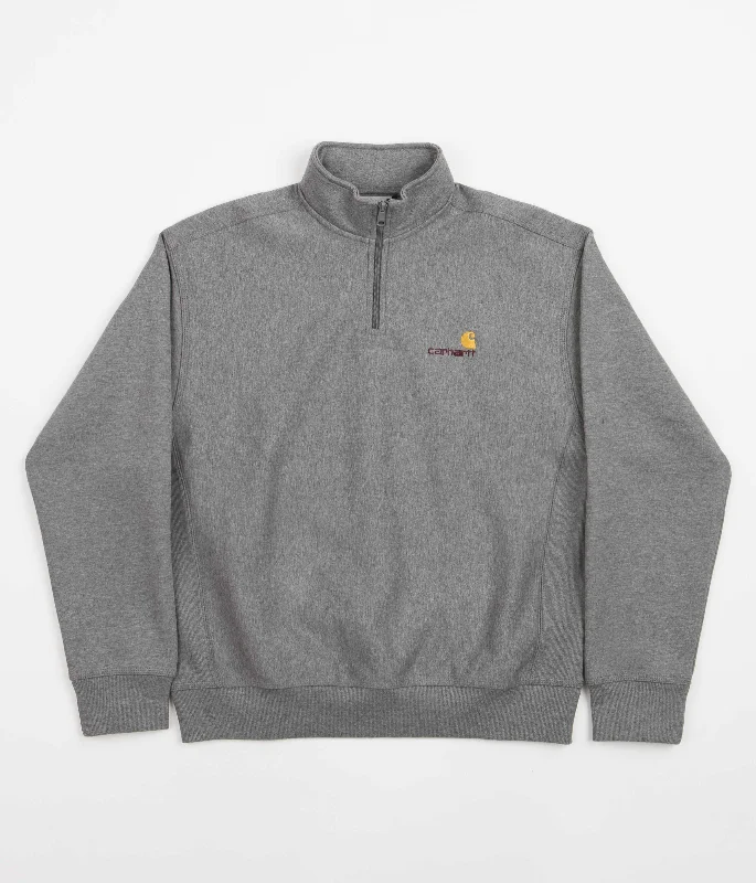 Hoodies & sweatshirts with sustainable cotton weave-Carhartt Half Zip American Script Sweatshirt - Dark Grey Heather