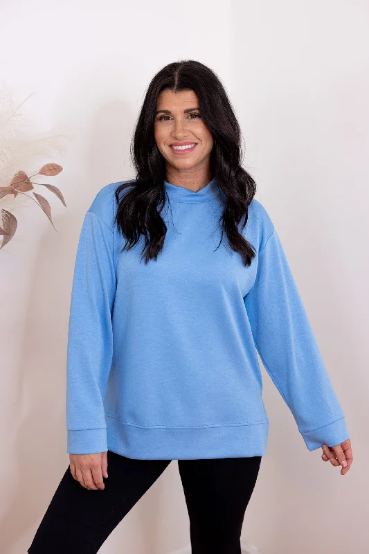 square neck tops for a unique look-Scuba Knit Perfection Blue Top