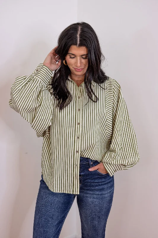 velvet blouse tops for a chic touch-Striped Love Olive Textured Top