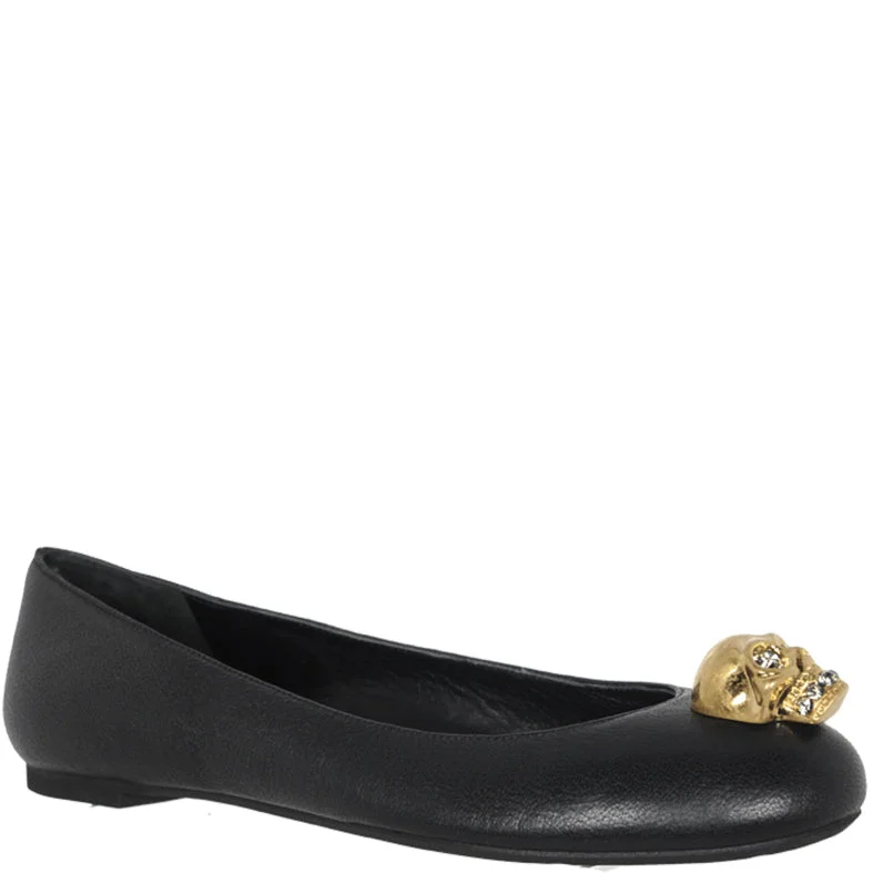 Flats with recycled canvas softness-Metal Skull Ballerina, Black