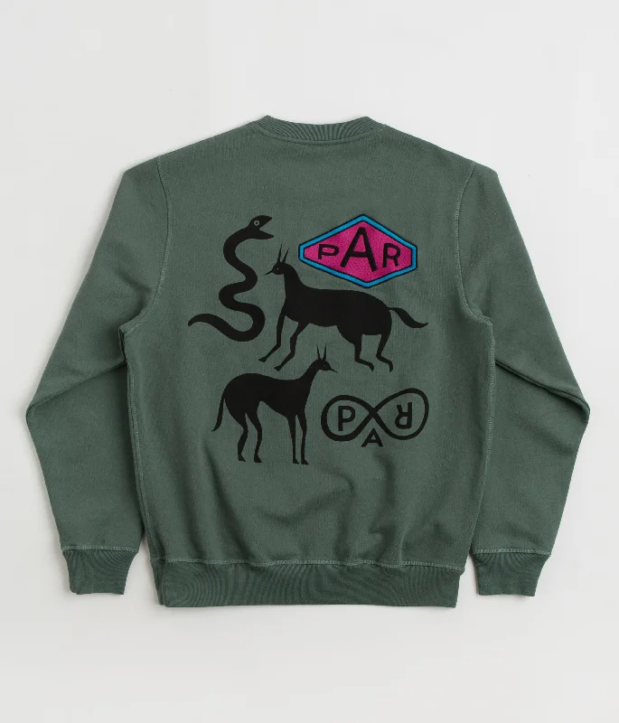 Hoodies & sweatshirts with abstract stylish prints-by Parra Snaked By A Horse Crewneck Sweatshirt - Pine Green