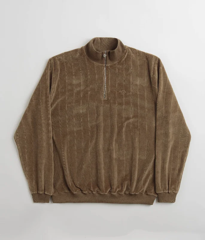 Hoodies & sweatshirts with graphic chic prints-Polar Stripe Velour Zip Neck Sweatshirt - Beech