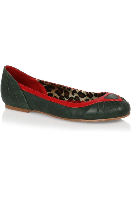 Flats with suede soft texture-Bettie Page Frances Flat | Green Faux Leather